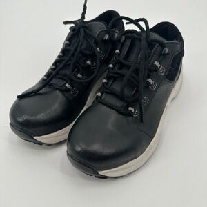 Womens Black‎ Leather Work Shoes Lace Up Comfort Cushioned Work Sneakers